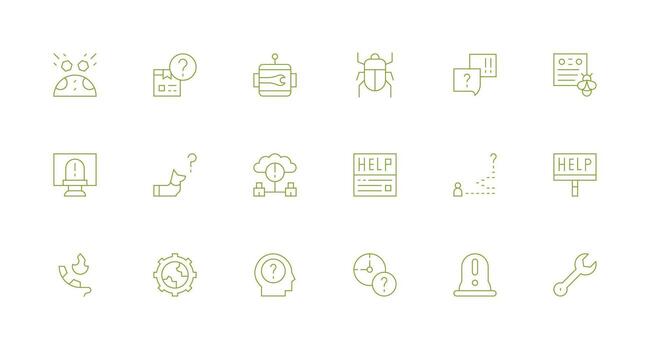 solución de problemas diseño íconos presentando 18 en mínimo línea estilo vector