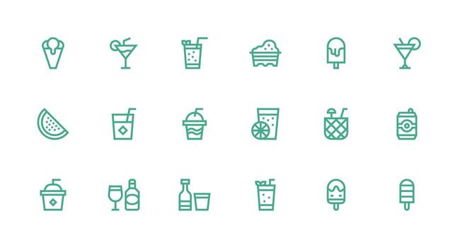 Strong Stroke Line Icons from Refreshment Set with 18 Vectors