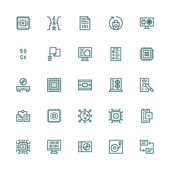 Data Processing including 25 Medium Stroke Outline Illustrations vector