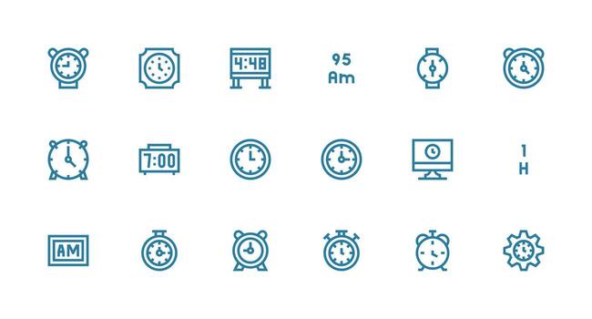 digital reloj icono conjunto con 18 fuerte carrera línea gráficos vector