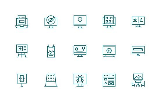 15 Icons for Screen in Regular Line Format vector