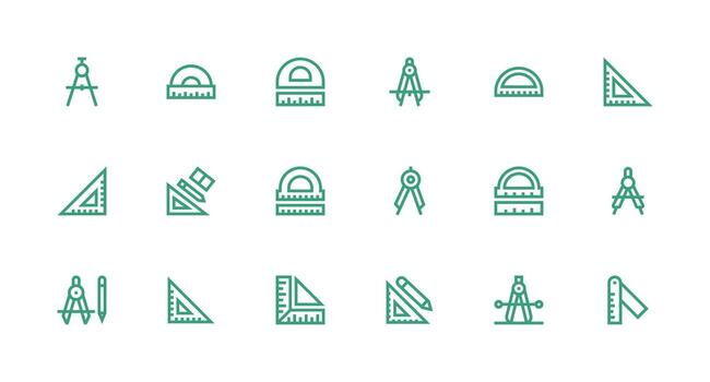 Strong Stroke Line Icons from Protractor Set with 18 Vectors