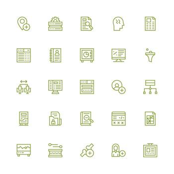 Database Visual Pack containing 25 Medium Stroke Outline Icons vector