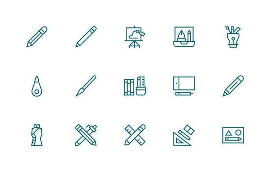 Regular Line Icons from Sketching Set with 15 Vectors
