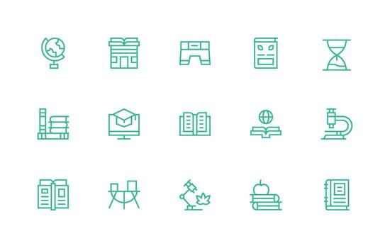 Study Icon Set with 15 Regular Line Graphics vector