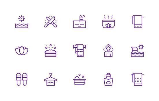 Spa Design Icons featuring 15 in Regular Line Style vector