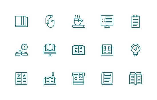 15 Regular Line Style Icons from Reading Collection vector