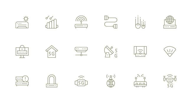 18 íconos para módem en mínimo línea formato vector
