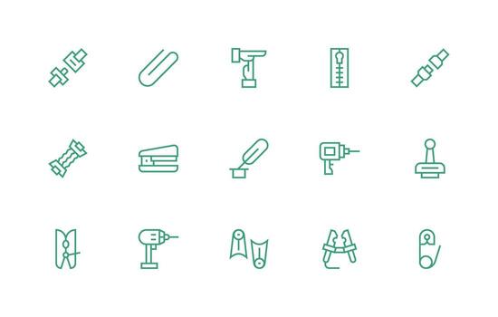 15 Icons for Fastening in Regular Line Format vector