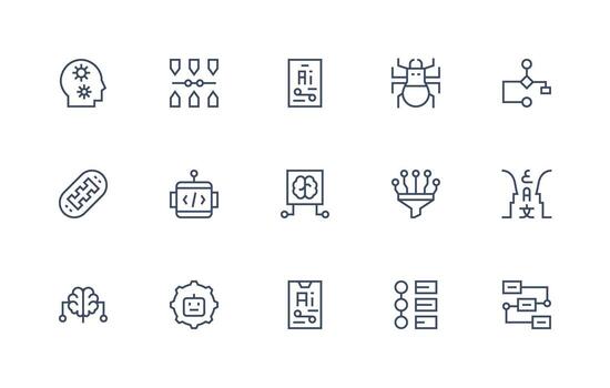 15 Regular Line Style Icons from Algorithm Collection vector