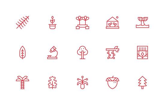 Botany Design Icons featuring 15 in Regular Line Style vector