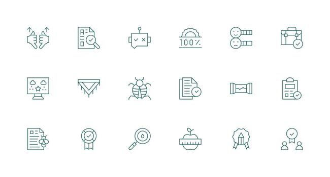 18 Icons for Quality Control in Minimal Line Format vector