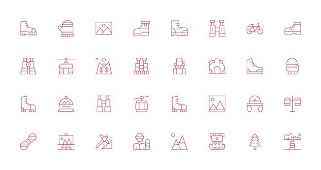 Mountain Icon Set with 32 Thin Line Graphics vector