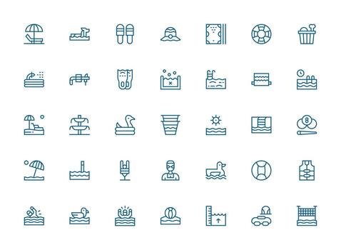 35 Icons for Pool in Regular Clean Line Format vector