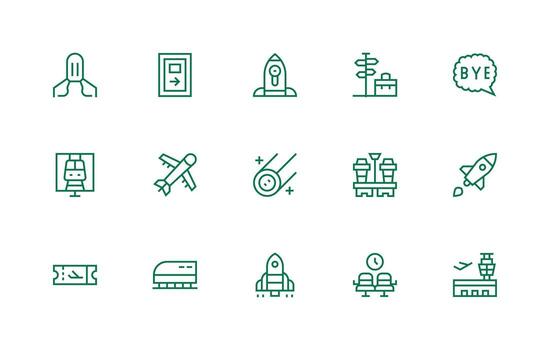 Departure Icon Set with 15 Regular Line Graphics vector