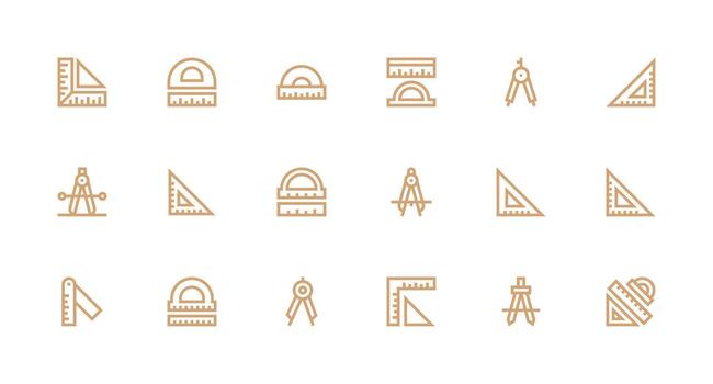 18 Icons for Protractor in Strong Stroke Line Format vector