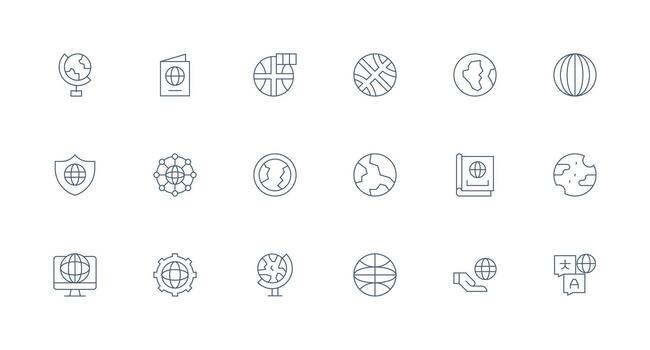 Globe Set with 18 Minimal Line Icons vector