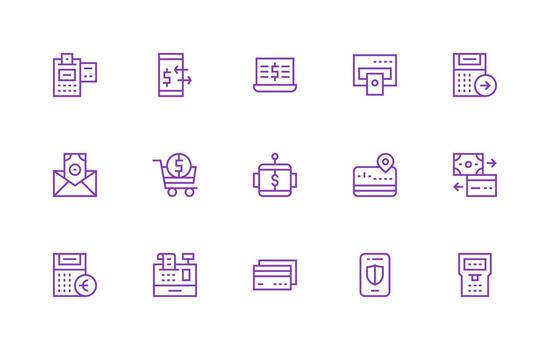 pago Procesando visual paquete conteniendo 15 regular línea íconos vector