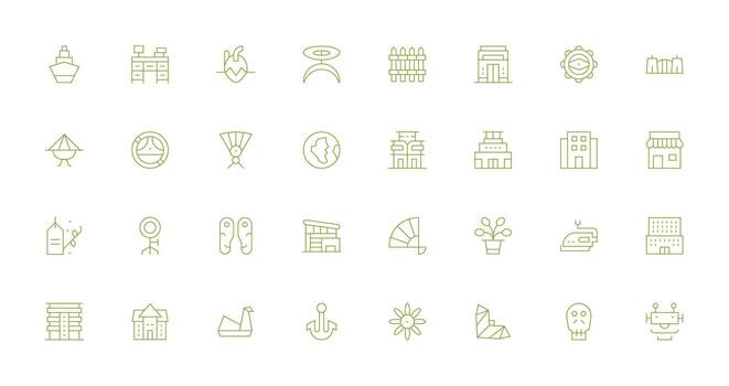 Flat Icon Set with 32 Thin Line Graphics vector