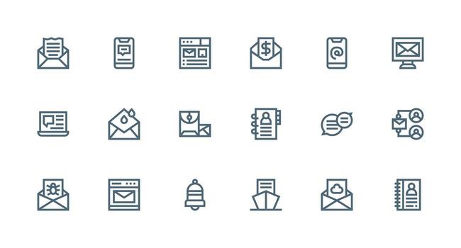EMail Icon Set with 18 Strong Stroke Line Graphics vector