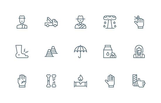 Accident Icon Set with 15 Regular Line Graphics vector