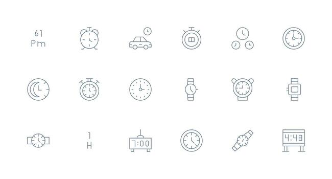 Hour Icon Set with 18 Minimal Line Graphics vector