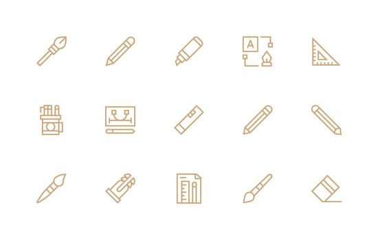 Drawing Tool Set with 15 Regular Line Icons vector
