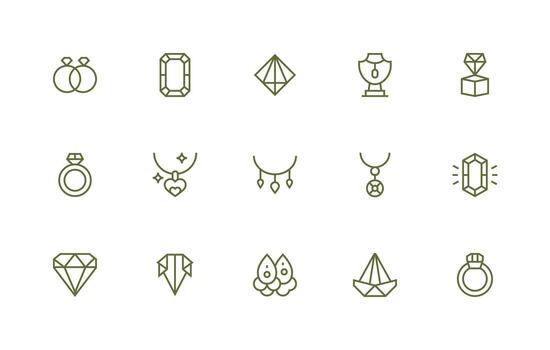 Gemstone Design Icons featuring 15 in Regular Line Style vector