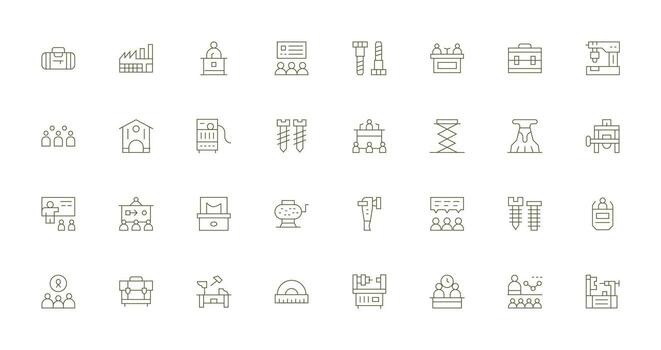 Workshop Design Icons featuring 32 in Thin Line Style vector