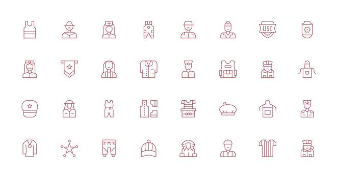 32 Icons for Uniform in Thin Line Format vector