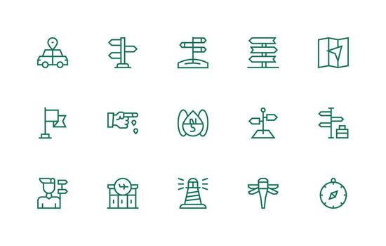 15 regular línea estilo íconos desde orientación colección vector