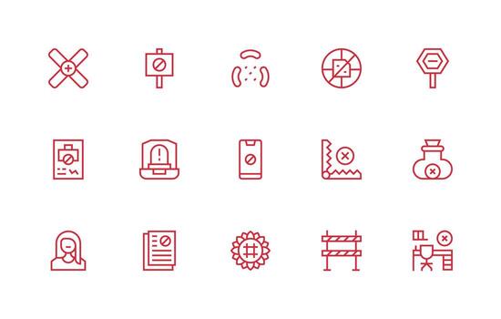 Regular Line Style No Access Icons with 15 Vectors