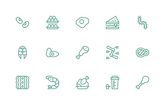 Protein Icon Set with 15 Regular Line Graphics vector