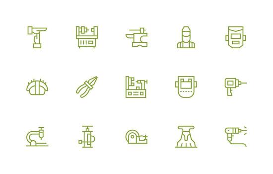 15 Icons for Metalworking in Regular Line Format vector