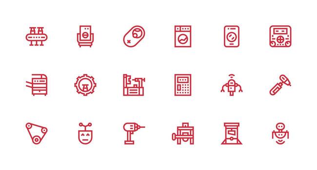 Machine featuring 18 Icons in Strong Stroke Line Design vector