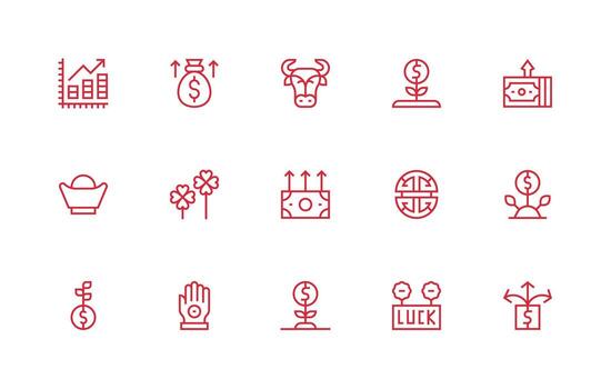 Prosperity Icon Set with 15 Regular Line Graphics vector
