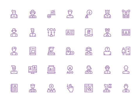 usuario icono conjunto con 35 regular limpiar línea gráficos vector