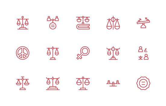 Equality Icon Set with 15 Regular Line Graphics vector