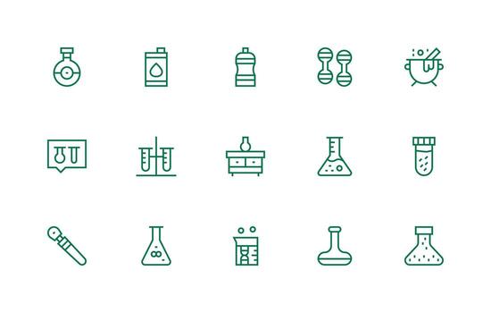 Flask Icon Set with 15 Regular Line Graphics vector