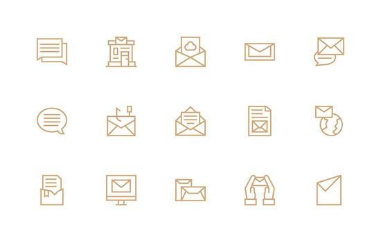 regular línea estilo bandeja de salida íconos con 15 vectores