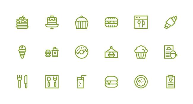 18 íconos para café menú en fuerte carrera línea formato vector