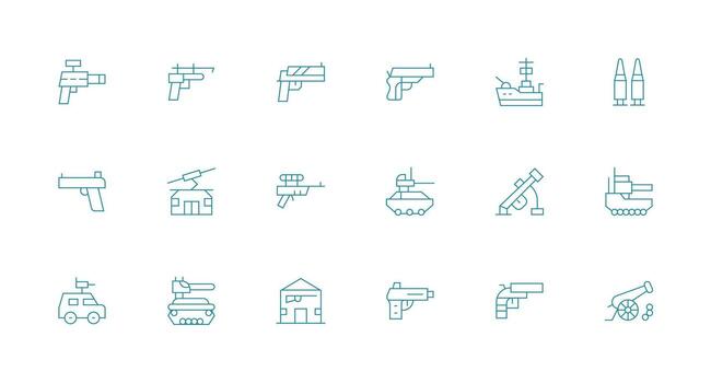 18 Icons for Gun in Minimal Line Format vector