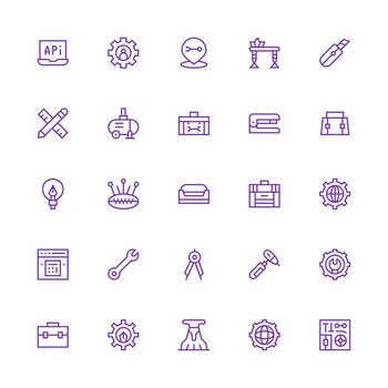 Tools Icon Set with 25 Medium Stroke Outline Graphics vector