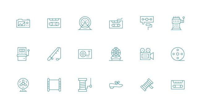 Reel Icon Set with 18 Minimal Line Graphics vector