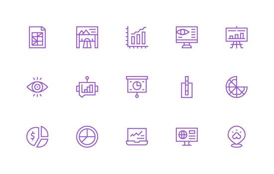 Data Visualization Icon Collection with 15 Regular Line Designs vector