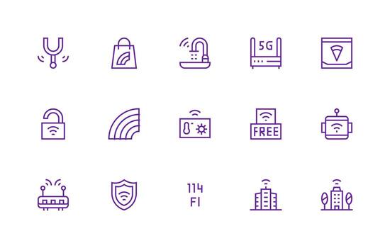 Regular Line Style Wifi Icons with 15 Vectors