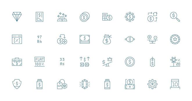 Value Icon Set with 32 Thin Line Graphics vector
