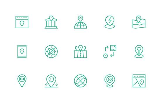 Geo Icon Set with 15 Regular Line Graphics vector