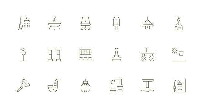 Fixture Icon Set with 18 Minimal Line Graphics vector