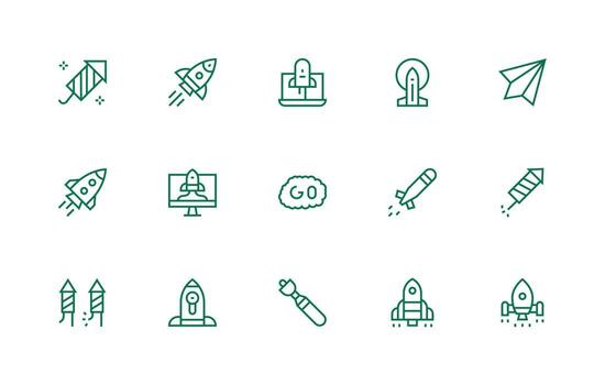 Launch Set with 15 Regular Line Icons vector